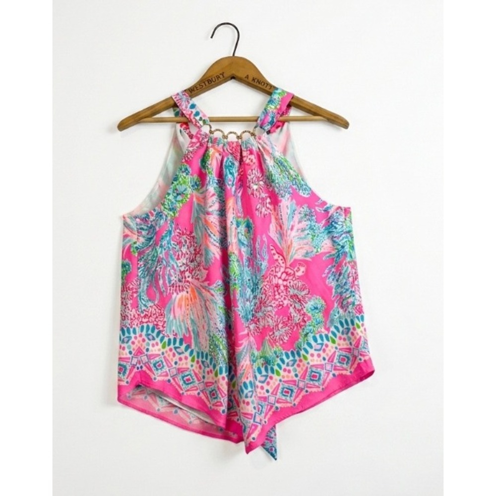 Lilly Pulitzer Pink Multi Tropical Print Halter Tank